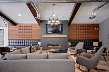 Clubhouse with fireplace and pool table